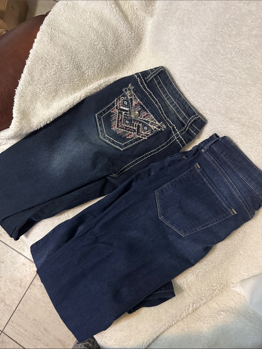 Faded Glory Navy Bootcut Jeans with Embroidered Back Pocket & Signature Levi